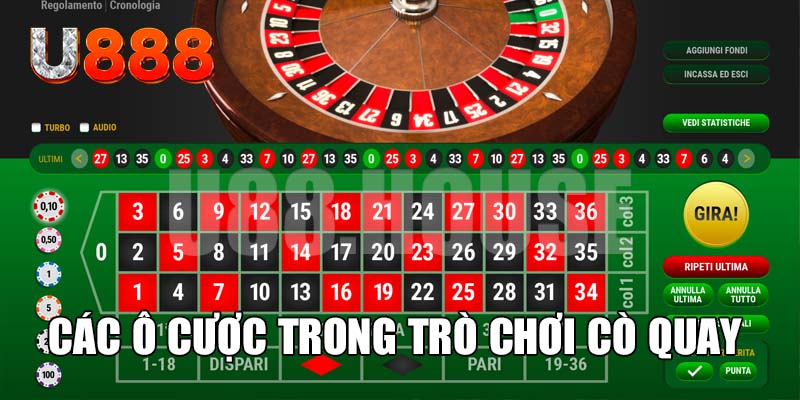 Các ô cược trong trò chơi Roulette U888